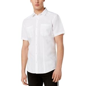 INC International Concepts Men's Short Sleeve Linen Cotton Blend Shirt Size L